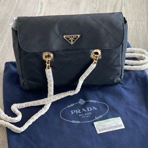 NEW PRADA Nylon Tessuto Impuntu Quilted Flap Shoulder Bag Black